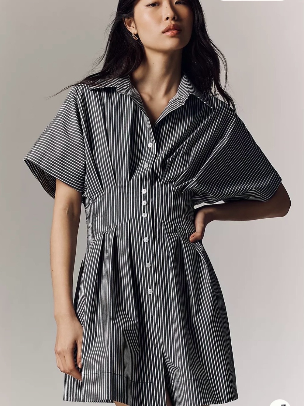 Anthropologie Tobie Slate Grey and White Striped Mini Shirt Dress